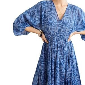 RHODE Emily Dot Print Midi Dress in Blue Spiral Women's Size Small